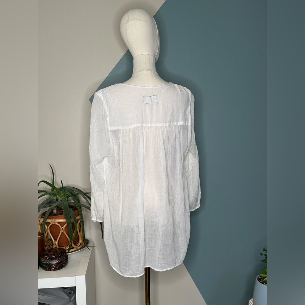 Current/Elliott White Boho Peasant Picnic Blouse Top Women’s Small Gauze Lace - Picture 5 of 13